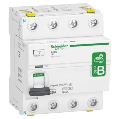 Residual current circuit breaker (RCCB), Acti9 iID, 4P, 25A, B-EV (Electric Vehicle) type, 30mA, double terminal