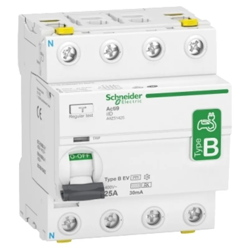 Residual current circuit breaker (RCCB), Acti9 iID, 4P, 25A, B-EV (Electric Vehicle) type, 30mA, double terminal — photo 1 of 2