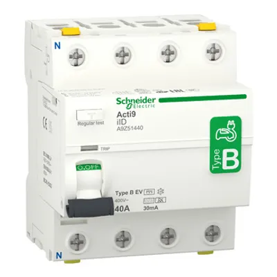 Residual current circuit breaker (RCCB), Acti9 iID, 4P, 40A, B-EV (Electric Vehicle) type, 30mA, double terminal