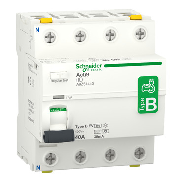 Residual current circuit breaker (RCCB), Acti9 iID, 4P, 40A, B-EV (Electric Vehicle) type, 30mA, double terminal — photo 1 of 3
