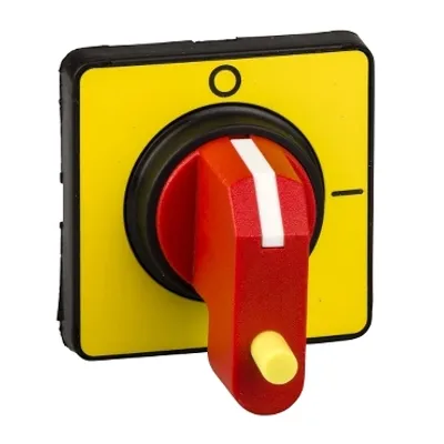 Handles and front plates,TeSys Control,red handle,yellow front,1 padlocking,fixing by single hole Ø22.5mm