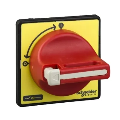 Handles and front plates,TeSys Control,red handle,yellow front,1-3 padlocking,4 screws fixing,for V3/V4