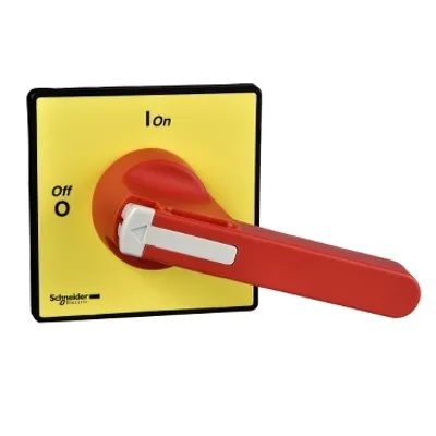 Handles and front plates,TeSys Control,red handle,yellow front,1-3 padlocking,4 screws fixing,for V5/V6
