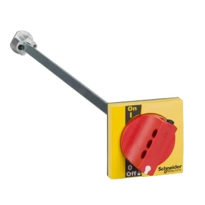 extended rotary handle, Compact INS40 to INS60, IP55, IK08, red handle on yellow front, front control