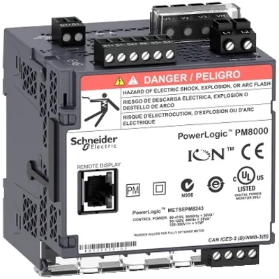 Power quality meter, PowerLogic PM8000, Essential, transducer, 64 MB, 128 s/c