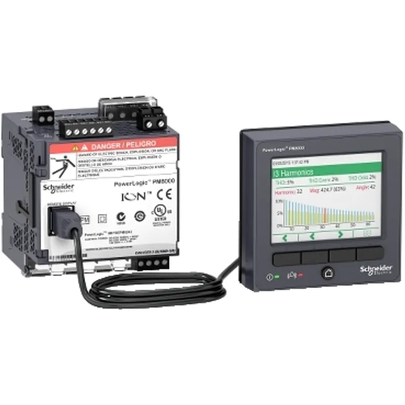 Power quality meter, PowerLogic PM8000, Essential, transducer and remote display, 64 MB, 128 s/c