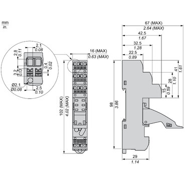 push in socket with clamp, Harmony Electromechanical Relays, for RXG2 relays, 5A, push-in terminals, separate contact — photo 2 of 8