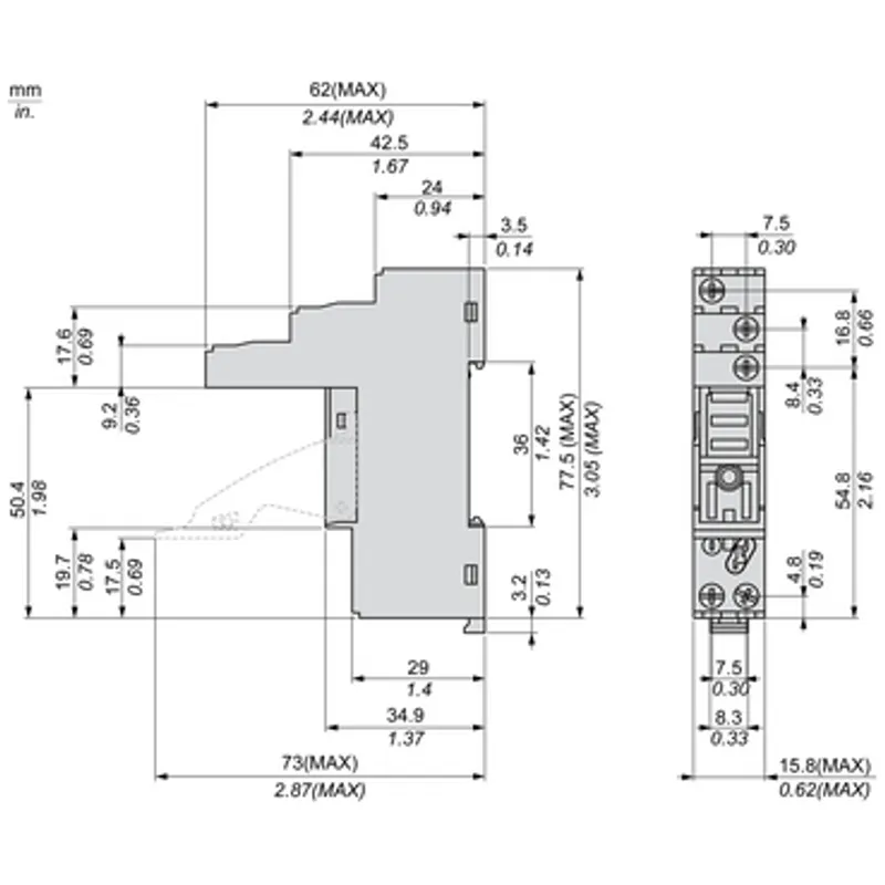 socket with clamp, Harmony Electromechanical Relays, for RXG1 relays, 10A, screw connec to rs, separate contact — photo 2 of 11
