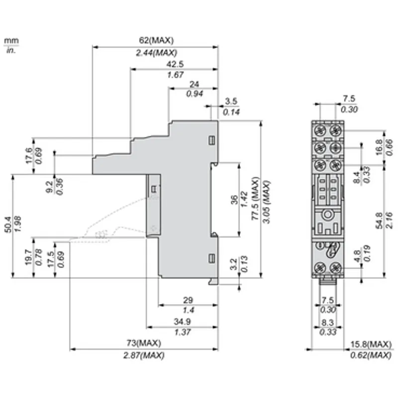 socket with clamp, Harmony Electromechanical Relays, for RXG2 relays, 5A, screw connec to rs, separate contact — photo 2 of 11