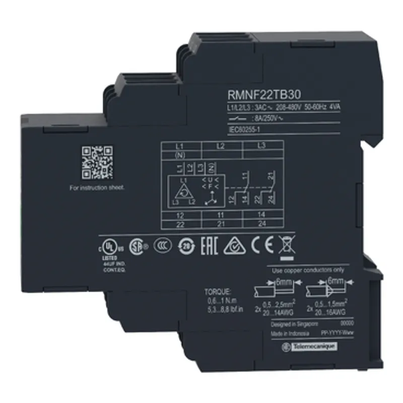 3-phase control relay, Harmony Control Relays, 8A, 2CO, overfrequency and underfrequency, 208â€¦480V AC — photo 11 of 13
