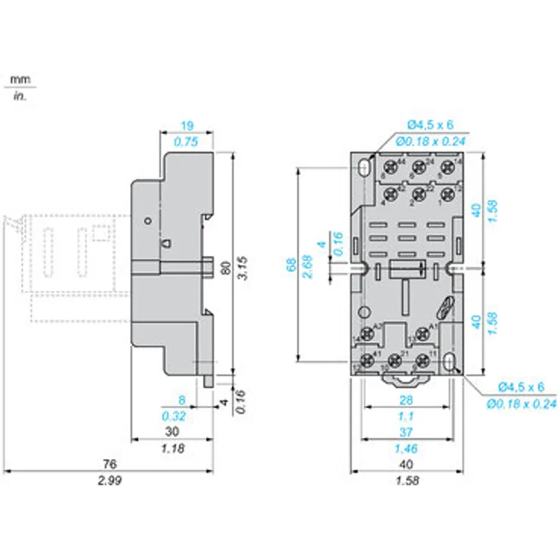 socket, Harmony Electromechanical Relays, for RPM3 power relays, 16A screw clamp terminals, mixed contact — photo 2 of 5