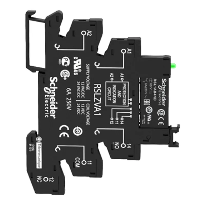 slim interface relay, Harmony Electromechanical Relays,  pre assembled, 6A, 1CO, with LED, screw connec to rs, 110V AC/DC — photo 3 of 10
