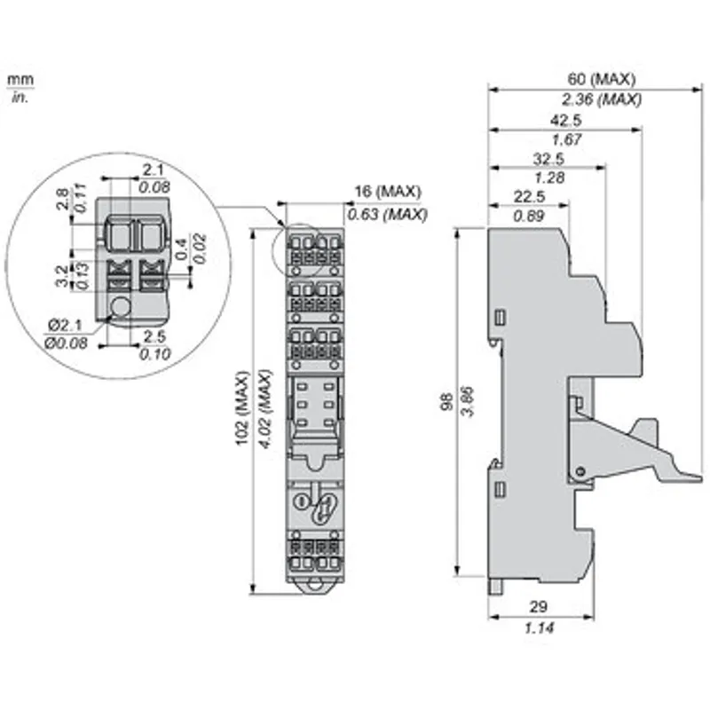 Push in socket with clamp, Harmony Electromechanical Relays, for RSB1A160 RSB2A080 relays, 10A, push in terminals, separate contact — photo 2 of 8
