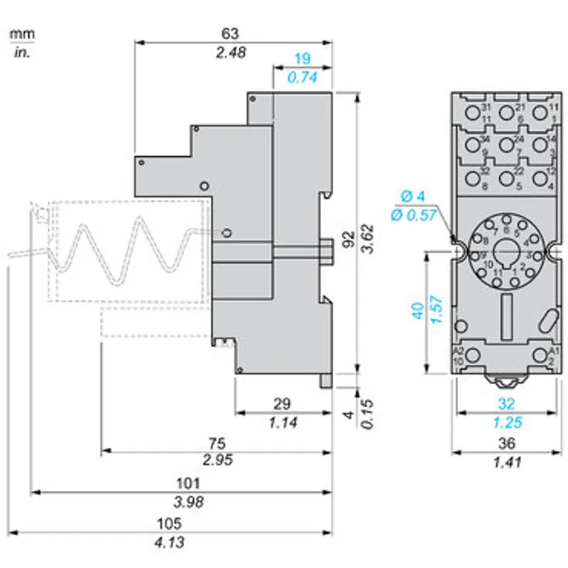 socket, Harmony Electromechanical Relays, for RUMC3 relays, 12A, screw connec to rs, separate contact — photo 2 of 11
