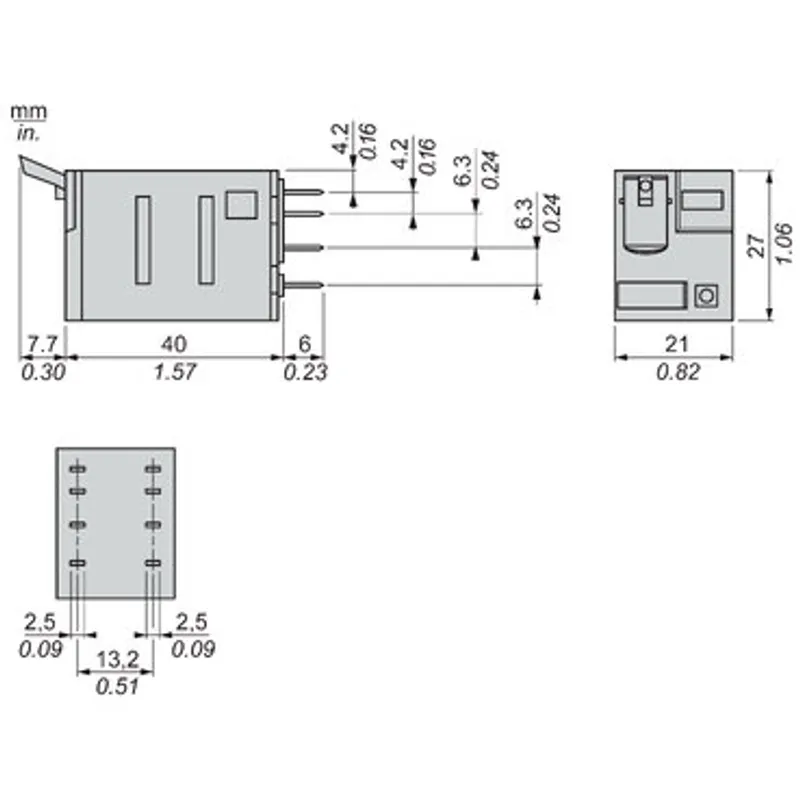 miniature plug in relay, Harmony Electromechanical Relays, 12A, 2CO, with LED, lockable test but to n, 24V DC — photo 2 of 13