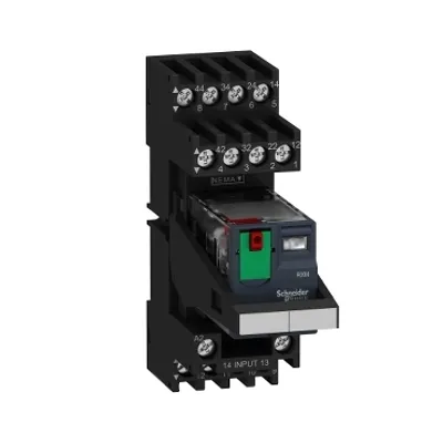 miniature plug in relay pre assembled, Harmony Electromechanical Relays, 6A, 4CO, lockable test but to n, mixed terminals socket, 24V AC