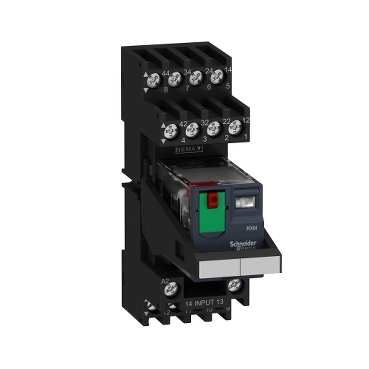 miniature plug in relay pre assembled, Harmony Electromechanical Relays, 6A, 4CO, lockable test but to n, mixed terminals socket, 24V AC — photo 1 of 13