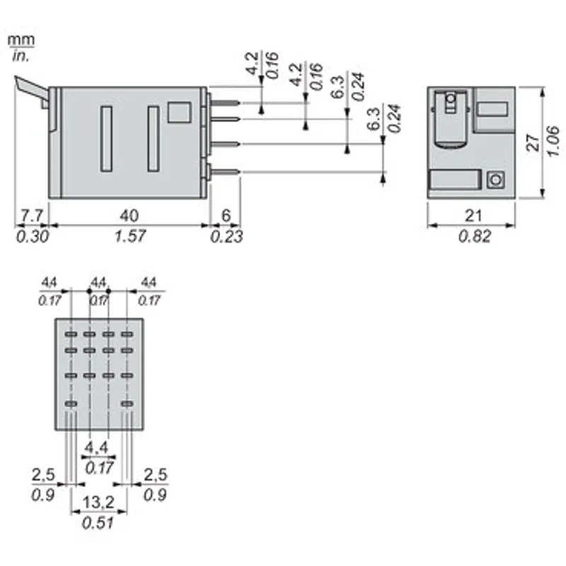 Harmony, Miniature plug-in relay, 3 A, 4 CO, with LED, with lockable test button, 220 V DC — photo 2 of 4