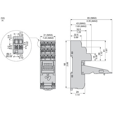 push in socket with clamp, Harmony Electromechanical Relays, for RXM relays, 12A 2CO, 6A 4CO, push in terminals, separate contact — photo 2 of 9