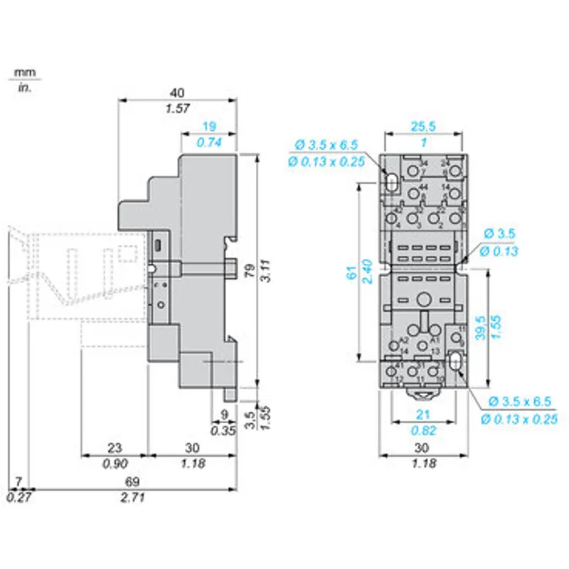 Harmony, plugin relay socket, mixed contact, 10 A, 250 V, screw clamp, for RXM2 or RXM4 relays — photo 2 of 14