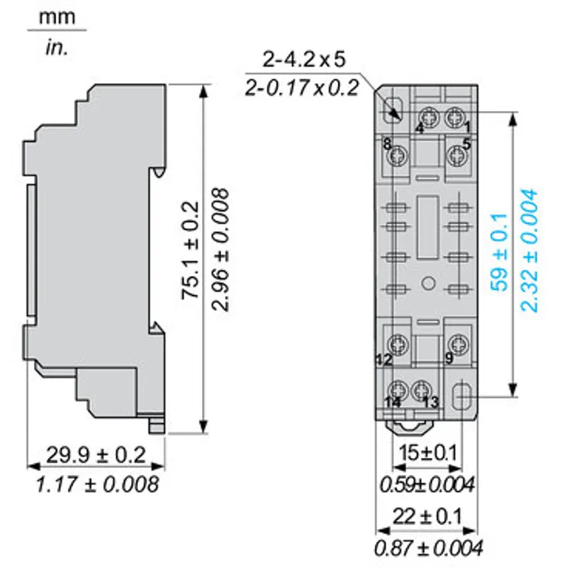 Harmony, Socket, Harmony Relay, RXZ, mixed contact, 22.5 mm, 2 C/O, 10 A — photo 2 of 2
