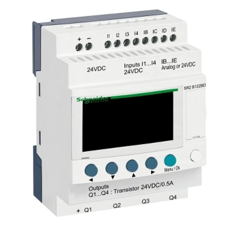 compact smart relay, Zelio Logic SR2 SR3, 12 IO, 24V DC, clock, display, 4 transistor outputs — photo 1 of 5