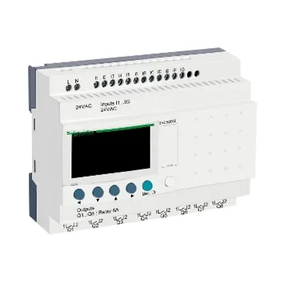 compact smart relay, Zelio Logic SR2 SR3, 20 IO, 24V AC, clock, display
