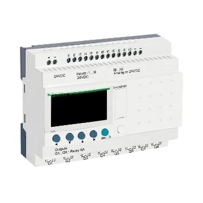 compact smart relay, Zelio Logic SR2 SR3, 20 IO, 24V DC, clock, display, 8 relay outputs