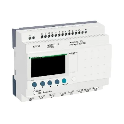 compact smart relay, Zelio Logic SR2 SR3, 20 IO, 12V DC, clock, display