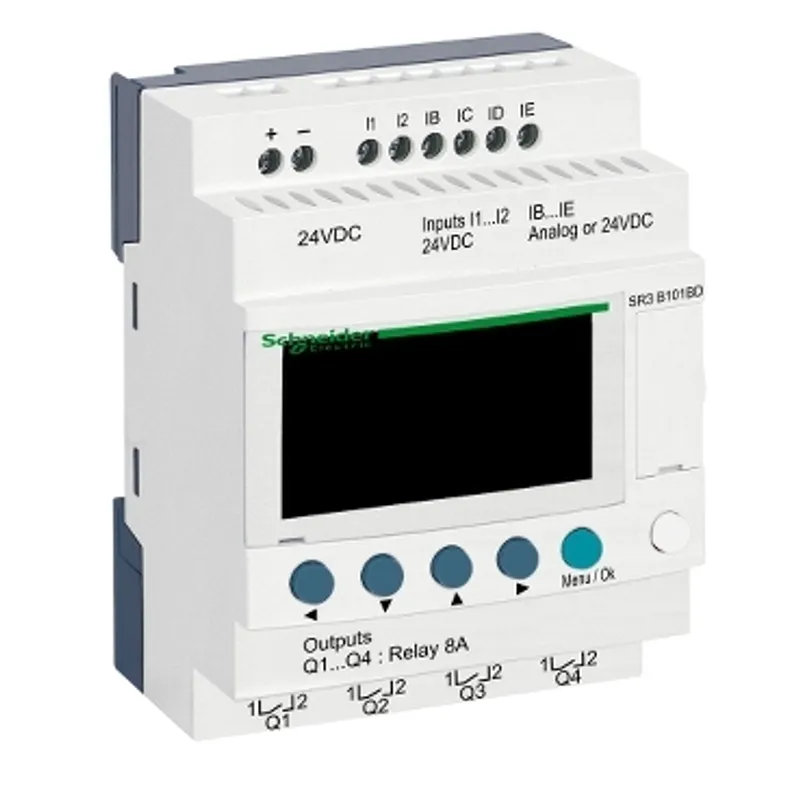 modular smart relay, Zelio Logic SR2 SR3, 10 IO, 24V DC, clock, display, 4 relay outputs — photo 1 of 5
