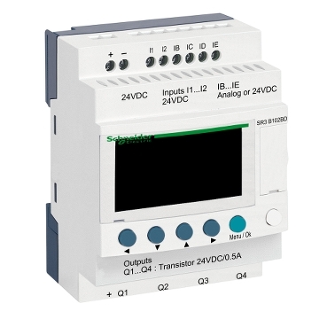modular smart relay, Zelio Logic SR2 SR3, 10 IO, 24V DC, clock, display, 4 transistor outputs — photo 1 of 5