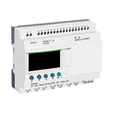 modular smart relay, Zelio Logic SR2 SR3, 26 IO, 24V DC, clock, display, 10 relay outputs
