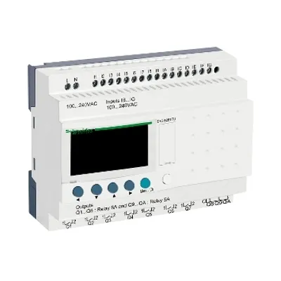 modular smart relay, Zelio Logic SR2 SR3, 26 IO, 100 to 240V AC, clock, display