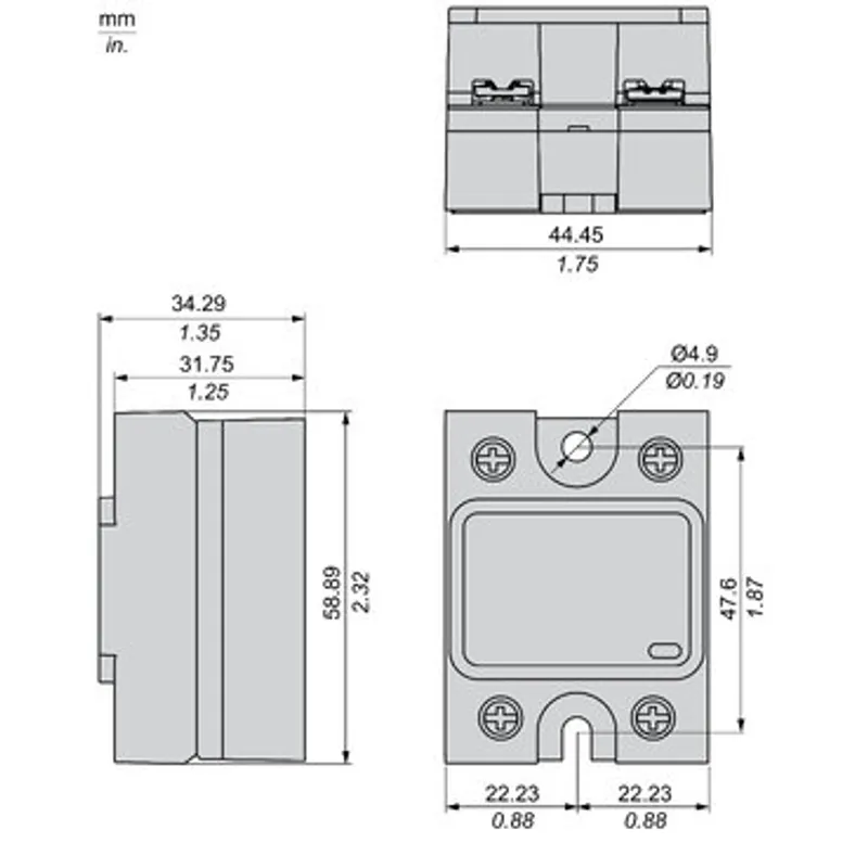 single phase relay, Harmony Solid State Relays, 50A, DIN rail mount, zero voltage switching, input 4 to 32V DC, output 48 to 660V AC — photo 2 of 9