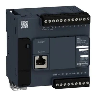 logic controller, Modicon M221, 16 IO, 7 relay outputs, 100â€¦240V AC