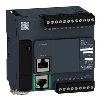 logic controller, Modicon M221, 16 IO, 9 DI, 7 DO, transistor, PNP, Ethernet