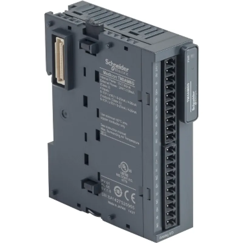 IO analog module; Modicon TM3; 4 inputs; 2 output; spring; 24V DC