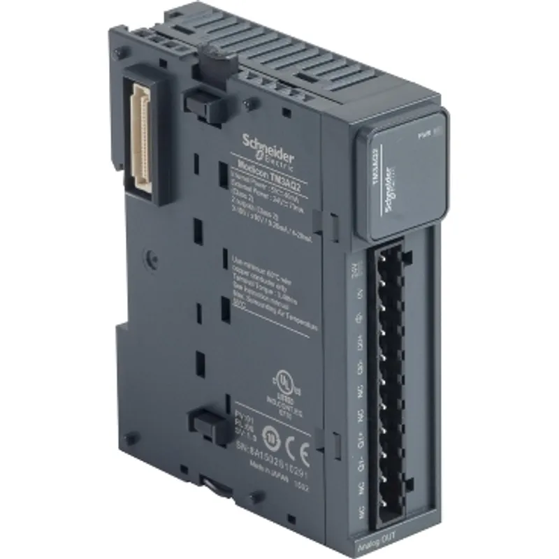 analog output module, Modicon TM3, 2 outputs, screw, 24V DC