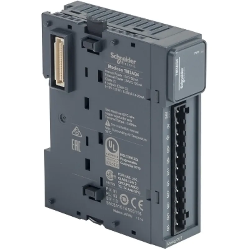 analog output module, Modicon TM3, 4 outputs, screw, 24V DC