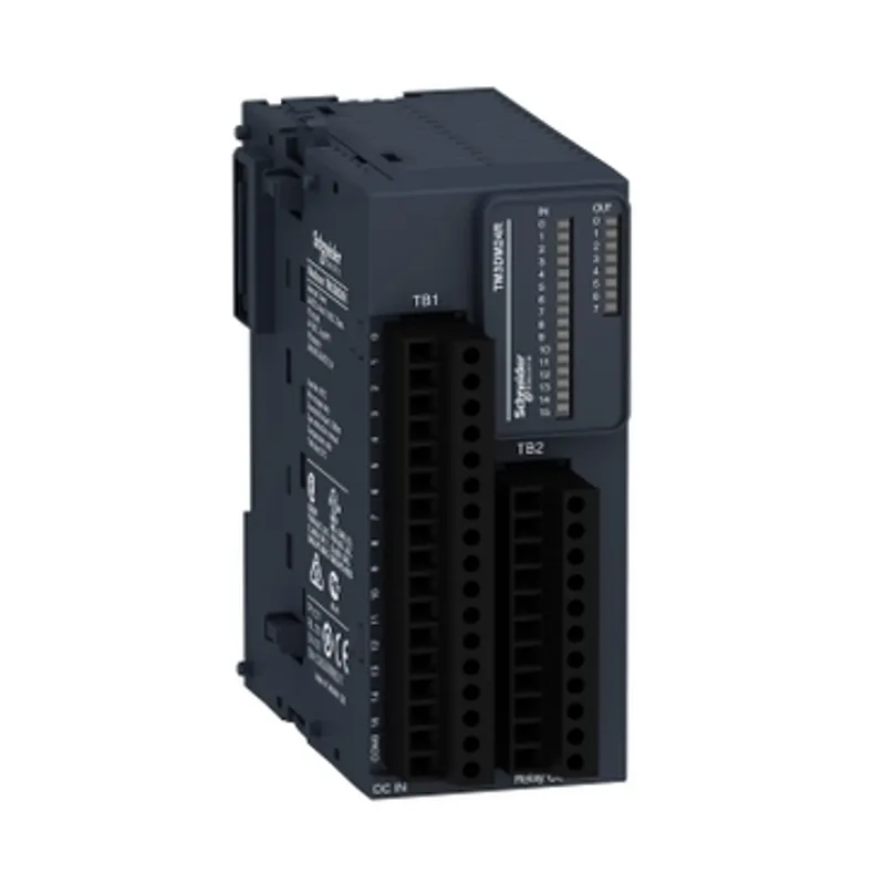 discrete IO module, Modicon TM3, 24 IO, 16 inputs, 8 relay outputs, screw, 24V DC