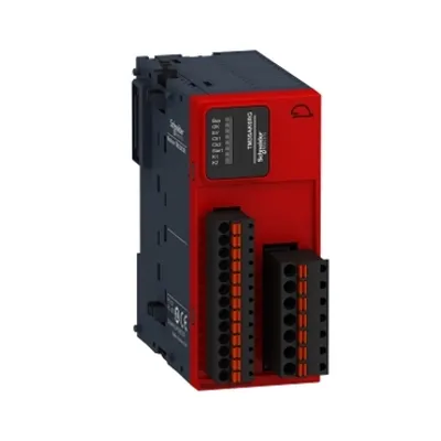 safety module, Modicon TM3, 3 function, Cat 4 PL e, SIL CL3, spring, 24V DC