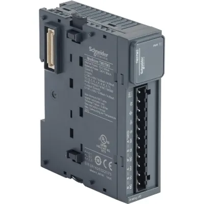 analog IO module, Modicon TM3, 2 analog or temperature inputs, 1 analog output, screw, 24V DC