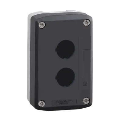 Empty control station, Harmony XALD, XALK, plastic, dark grey lid, for push button 22mm, 2 cut outs