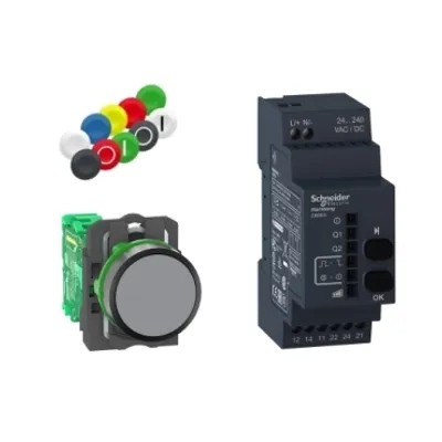Wireless and batteryless package, Harmony XB5R, Wireless push button and configurable receiver with 10 colored caps, plastic, 22mm, 24...240V AC DC