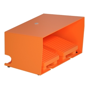 Double foot switch, Harmony XPE, metal, orange, with cover, 1 step, 2 contacts 1NO+NC, IP66 — photo 1 of 3