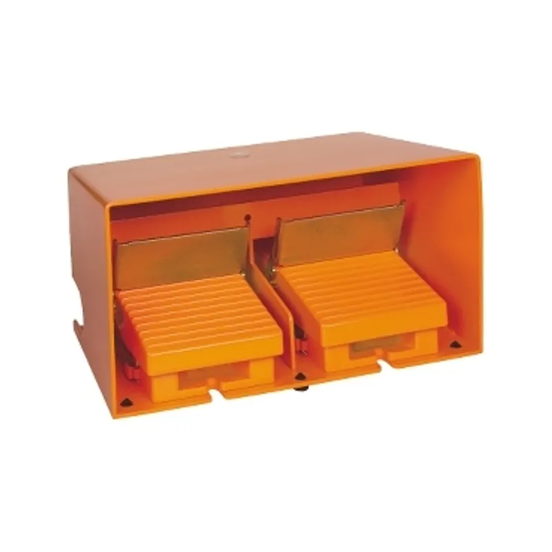 Double foot switch, Harmony XPE, metal, orange, with cover, trigger mechanism, 1 step, 2 contacts 1NO+NC, IP66 — photo 1 of 2