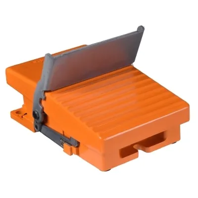 Single foot switch, Harmony XPE, metal, orange, without cover, trigger mechanism, 1 step, 1 contact 1NC+NO, IP66