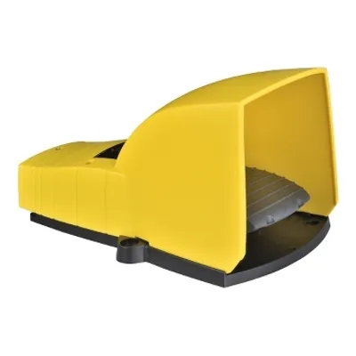Single foot switch, Harmony XPE, plastic, yellow, with cover, 1 step, 2 contacts 1NC+NO, IP55