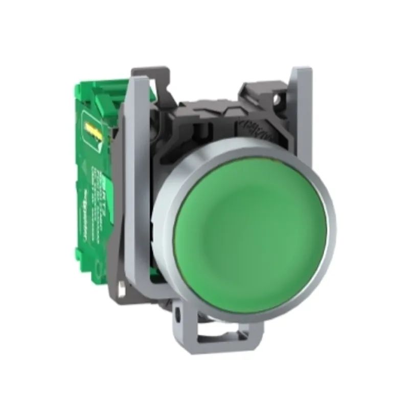 Wireless and batteryless transmitter, Harmony XB5R, push button, metal, green, 22mm, spring return — photo 1 of 12