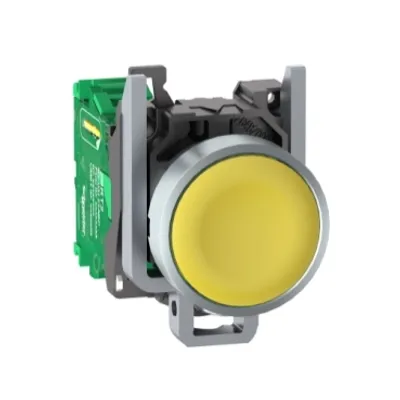 Wireless and batteryless transmitter, Harmony XB5R, push button, metal, yellow, 22mm, spring return